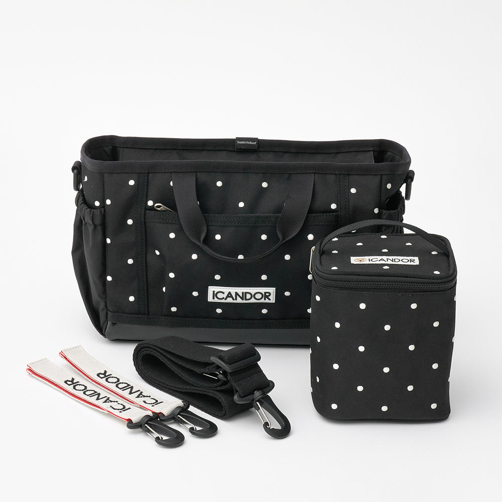 Urban Stroll Bag in Polka Dot: with the extra cooler bag, shoulder strap and stroller straps