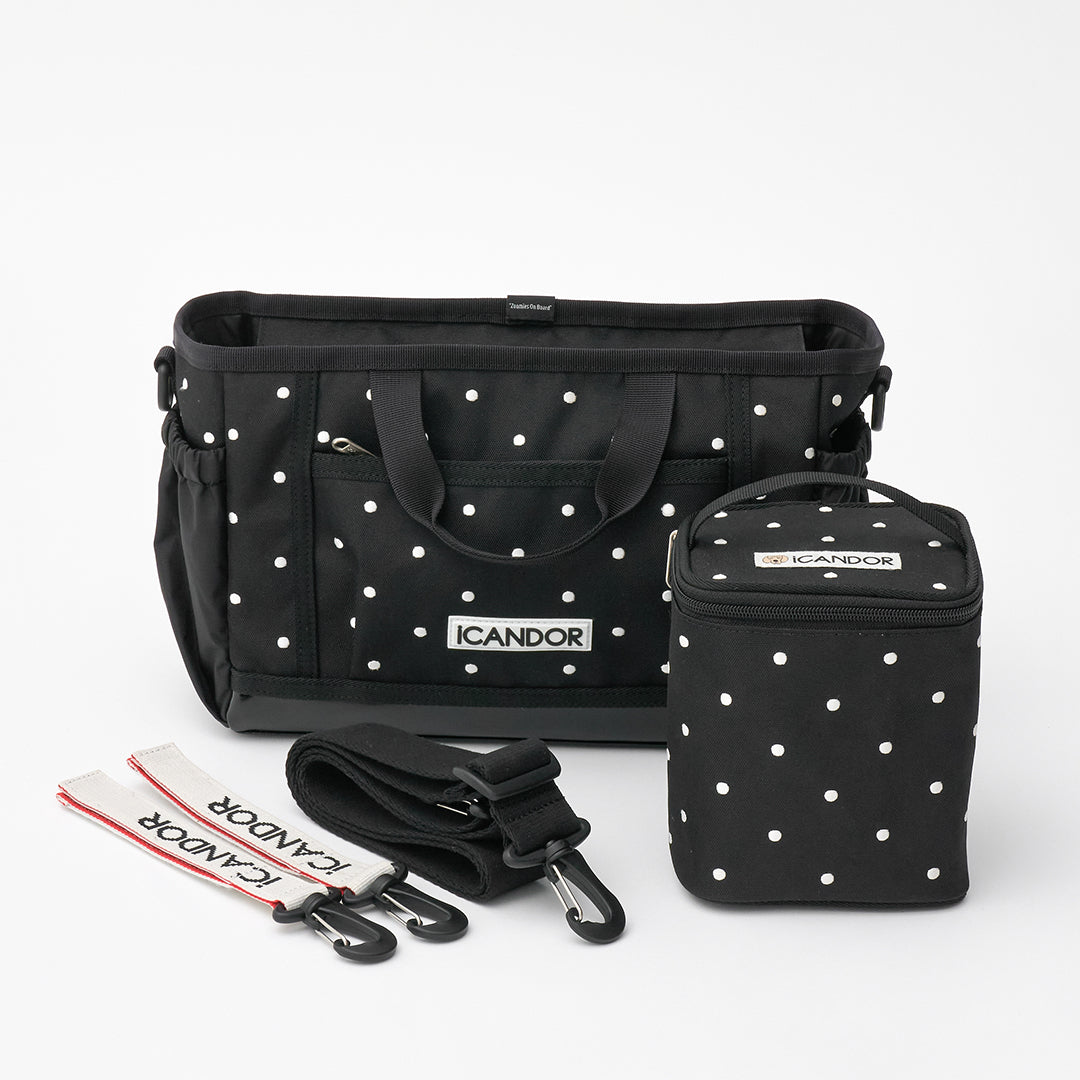 Urban Stroll Bag in Polka Dot: with the extra cooler bag, shoulder strap and stroller straps