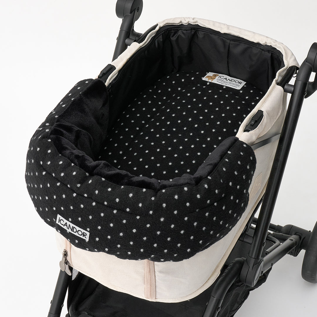 Urban Shield Cushion in Polka Dot: fitted on a stroller with the matching Urban Nest Cushion inside