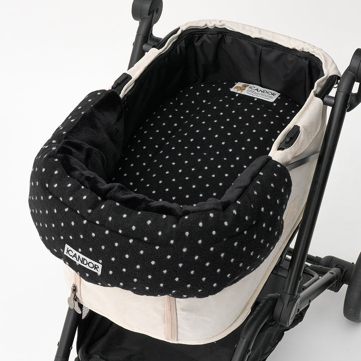 Urban Shield Cushion in Polka Dot: fitted on a stroller with the matching Urban Nest Cushion inside