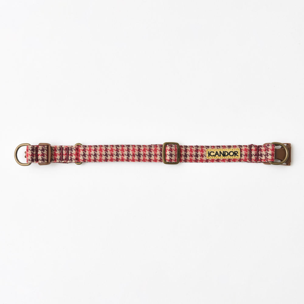Gentle Collar Dual Edinburgh Check Red, laid out flat